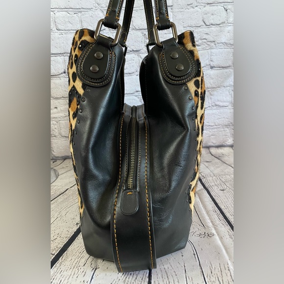 Edie Shoulder Bag 42 With Embellished Leopard Print Calfhair EUC - Picture 4 of 13